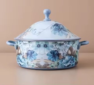 Plat de service isotherme de luxe bleu clair à motif floral avec couvercle en dôme, élégant pour le Ramadan, vaisselle de table, marmite chauffante - Product Image 1