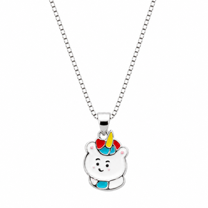 Collier pendentif licorne et ours en argent sterling 925, émail coloré, breloque animale de dessin animé, poli miroir, bijoux pour femme, usage quotidien et soirée - Product Image 2