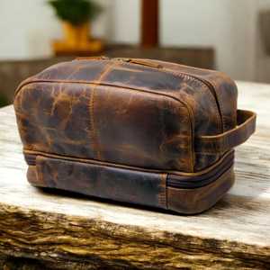 Handmade Leather Toiletry Bag <b>Men</b> Travel Dopp Kit Waterproof Cosmetic Organizer <b>Pouch</b> Bag LTB-0132 - Product Image 1