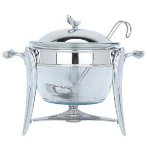 Soupière de luxe argentée avec bol en verre, chauffe-plats en acier inoxydable pour mariages, buffets et traiteurs - Product Image 1