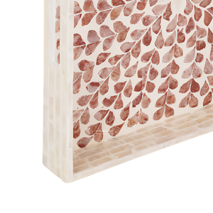Bandeja de Servir de Nácar, Bandeja Decorativa Cuadrada con Incrustaciones de Concha y Mosaico de Hojas Florales para Mesa de Centro, Otomana y Decoración del Hogar - Product Image 3