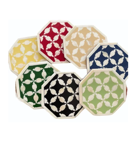 Sous-verre en os incrusté pour boissons chaudes/froides, forme hexagonale, plusieurs couleurs disponibles, motif géométrique, antidérapant - Product Image 1