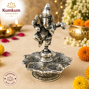 Dancing Lord Ganesha Handmade 5.5 Inch Candle <b>Stand</b> Festive Wedding Favor Return Gift Home Decoration Pooja Item Temple Decor - Product Image 1