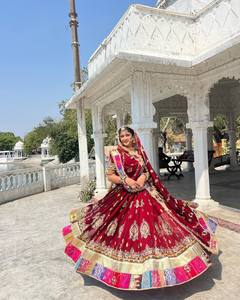 Traditional Embroidered Bridal Lehenga Choli with Dupatta <b>Velvet</b> Style Dress for Wedding Party Women - Product Image 4