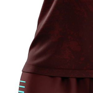 Maillot de football femme rayé bordeaux et turquoise, style rétro tendance, coupe ajustée, 100 % polyester respirant, col en V, sublimation - Product Image 3