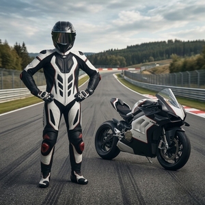 Men Full-Sleeve Motorcycle Racing Suit Custom Printed White <b>Black</b> Leather Windproof <b>One</b> Piece Protective Wear <b>All</b> Seasons Adult - Product Image 1