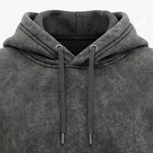 Sweat à capuche oversize pour homme, délavé à l'acide, style vintage, en molleton bouclette épais, zippé, couleur unie, streetwear d'hiver, couleur personnalisable - Product Image 4