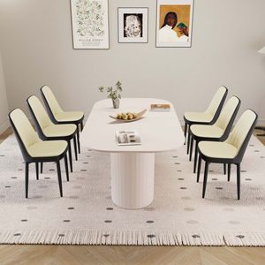 Tavolo da Pranzo in Stile Moderno Medievale da 63 Pollici in MDF Color Crema con Set di Sedie da Pranzo in PU, Piano Assemblabile e Gambe in Metallo Nero - Product Image 4