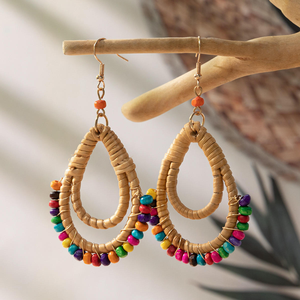 Handmade Rattan <b>Earrings</b> Folk Art Classic Style Natural Lightweight Eco Jewelry TUYET DUNG Wedding Decoration Gift Made Vietnam - Product Image 1