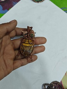 Handmade Copper Wire Wrapped Owl Pendant with Tiger Eye Stone Boho Style Jewelry Wholesale - Product Image 2