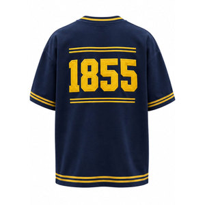 T-shirt à manches courtes col rond pour homme Sigma Chi 1855, bleu marine avec bordure contrastée jaune, style preppy, en coton - Product Image 3