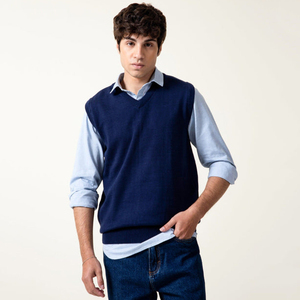 Chaleco de Punto para Hombre, Cuello en V, Color Azul Marino, Sin Mangas, Estilo Casual para Otoño - Product Image 3