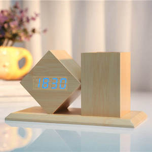 Electric Electronic Bamboo Wooden <b>LED</b> Digital Alarm <b>Clock</b> Snooze Function Modern Design for Bedroom Room Living Room Indoor - Product Image 4