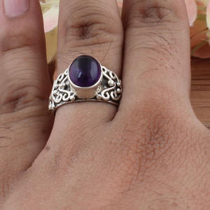 Bague en argent sterling 925 avec turquoise naturelle sertie en bélière, bijoux vintage Art Déco, anneaux en pierres précieuses faits à la main pour femmes, février - Product Image 1