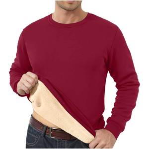 Pull thermique à col rond pour homme, couleur unie, doublure en polaire, manches longues, vêtements décontractés d'hiver, 100% coton tricoté - Product Image 2