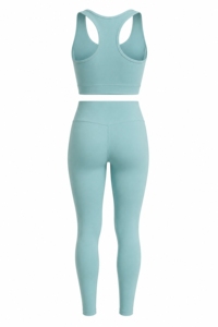Conjunto de Yoga de 2 Piezas: Sujetador Deportivo Racerback Verde Menta y Leggings de Cintura Alta, Ropa Deportiva sin Costuras de Longitud Completa - Product Image 6