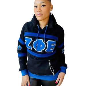 Sweat-shirt à capuche rayé noir Zeta Phi Beta, broderie en chenille, vêtements de sororité grecque, unisexe, coton premium, sweat-shirt à capuche - Product Image 3