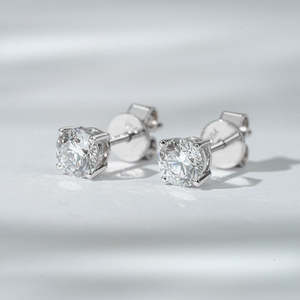 Pendientes de Diamante Cultivado en Laboratorio, Corte Redondo VVS, Platino, 4 Puntas, Clásicos, Unisex, Joyería Fina, Color E, a la Moda - Product Image 3