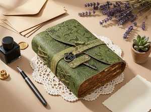 Journal relié en spirale en cuir gaufré floral personnalisé Vedant avec clé, carnet de voyage rustique vintage, cadeau - Product Image 2