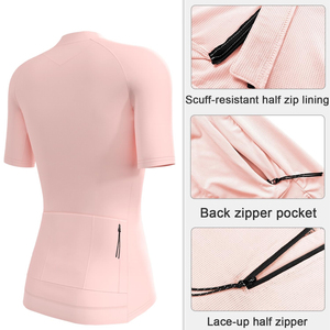 Maillot de cyclisme rose à manches courtes avec fermeture éclair pour femme, respirant, séchage rapide, printemps automne, maillot de cyclisme sur route - Product Image 5