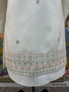 Imperial Pearl Ivory Divine Touch Base Sherwani Pastel Petal Teardrop Bib Silver Spike Coded Groom Coat - Product Image 4