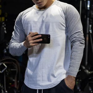 High Quality Breathable 100% Cotton 180g Solid Blank Front Gym Men Workout <b>Raglan</b> Sports T-Shirt <b>Top</b> Long Sleeve - Product Image 3