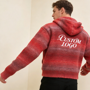 Sudadera con Capucha para Hombre, Moderna, Roja Degradada, de Tela Texturizada, con Cierre, Logotipo Personalizado, Bolsillos Grandes, Estilo Casual - Product Image 3