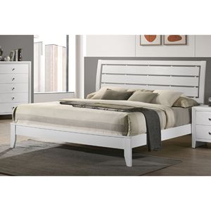 Letto King Size con Finitura Bianca e Design Geometrico, Testiera Leggermente Curva, Mobili per Camera da Letto in Legno - Product Image 2