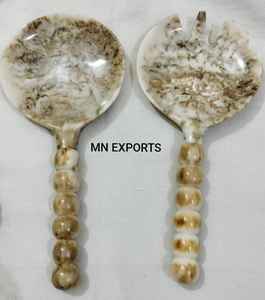 Ensemble de 2 Cuillères et Fourchettes à Salade en Résine Perlée Haut de Gamme, Motif Marbré Aqua Swirl, Faits Main, Ustensiles de Cuisine et de Table Modernes - Product Image 1