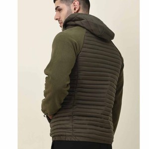 Men's Hooded Puffer <b>Jacket</b> Olive Green <b>Fleece</b> <b>Lined</b> Windproof Zipper Closure Casual Autumn Wear Thick Polyester Wadding - Product Image 2