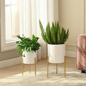 Modern Planter <b>Pots</b>, Set of 2 Black Planters with <b>Stand</b>, Decorative Planters, Metal <b>Pots</b> with Drainage Holes Metal Planter - Product Image 5