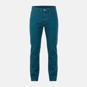 Jean en denim bleu sarcelle coupe droite pour homme, taille haute, coupe slim, en coton, style décontracté, automne - Product Image 1