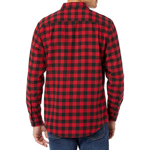 Chemises en flanelle à manches longues pour hommes, col boutonné, vente en gros d'usine 2025, chemise en flanelle décontractée en coton à carreaux rouges et noirs classiques - Product Image 3