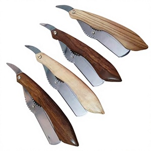 Natural Wood Handle Shavette Razor Folding Straight Razor <b>Men</b> Professional Single Edge Disposable Stainless Steel Half Blade - Product Image 1