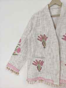Chaqueta Bomber Clásica de Algodón con Estampado Artesanal, Reversible, Ecológica, Transpirable, Diseño Floral Bohemio para Invierno, Corta - Product Image 2