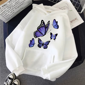 Sudadera con Capucha Personalizada OEM para Mujer, con Estampado de Mariposa Morada, Sudadera Informal de Algodón con Logotipo Frontal, Ropa de Otoño - Product Image 2