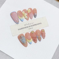 Ongle en acrylique amande moyen pré-conçu Wearable Creamy Nude Orange Soft Romantic Finger Design Morning Coast