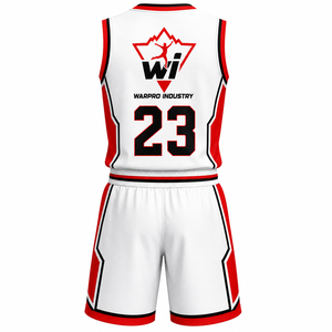 Maillot de basket-ball pour homme Warpro Industry, sans manches, col en V, blanc et rouge, impression par sublimation, ensemble de vêtements de sport respirants - Product Image 2