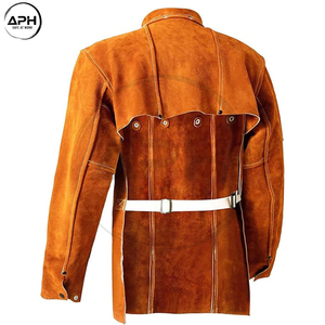 Premium Split Leather Welder Jacket Long Sleeve Work Coat Stand Collar Button Front <b>Welding</b> Workshop Industrial Work <b>Clothing</b> - Product Image 2