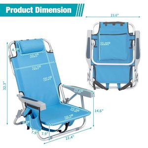63*65*82cm Blue Beach Chair Oxford Cloth Silver White Aluminum Tube Bearing 100kg Capacity Short Oxford Beach Chair Beach Chair - Product Image 4