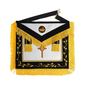 Delantal de Caballero Templario con Borde Dorado y Cruz Católica Roja sobre Corona Dorada, Bordado Personalizado de Alta Gama - Product Image 1