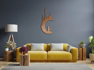 Décoration murale islamique en métal noir, mosquée, croissant de lune, prière, décoration moderne pour l'intérieur de la maison, thème Ramadan, décoration murale à suspendre - Product Image 2