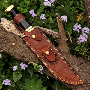 Couteau de chasse Bowie Crocodile Dundee à lame fixe en acier au carbone de qualité supérieure, pointe droite, manche en cuir empilé, OEM ODM - Product Image 6