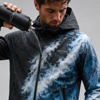 Veste imperméable pour homme Oxytag Sports, réactive à la température, imprimé dégradé bleu noir, vêtements d'extérieur sportifs d'hiver, fermeture éclair