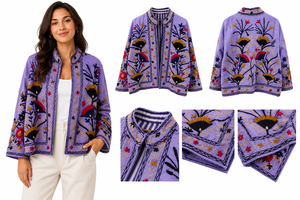 Women's Top Trendy Suzani Velvet Cotton Finished Embroidered Bohemian Winter Stand <b>Reversible</b> <b>Jacket</b> Regular Resort Wear Gift - Product Image 4