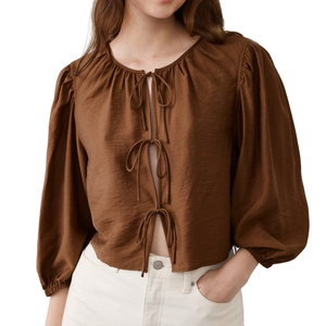 เสื้อเชิ้ตยีนส์ลำลองสำหรับผู้หญิง แต่งกระดุม ล้างสี สำหรับฤดูร้อน/ฤดูหนาว ผ้าฝ้าย 100% สวมใส่สบาย ขายส่ง ปรับแต่งได้ - Product Image 5