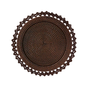 Whitewashed Rattan Table <b>Mat</b> Hand-Made Round Placemat for Coastal Cottage Decor Elegant White Woven <b>Plate</b> - Product Image 1