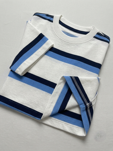 Camiseta Retro a Rayas Oversize Estilo Vintage Años 90 Streetwear Top Multicolor Horizontal Corte Holgado Hip Hop 100% Algodón Tejido - Product Image 3