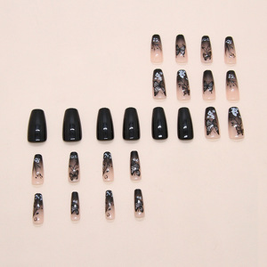 En gros, Faux ongles carrés de luxe à pression, foncés, résistants à l'usure, effet dégradé papillon, réutilisables, moyens, 24 pièces - Product Image 5