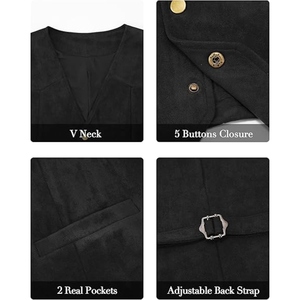 Custom Men's Classic <b>Black</b> Suede Leather <b>Vest</b> Vintage Western Cowboy Waistcoat V Neck Snap Button Casual <b>Vest</b> OEM - Product Image 5